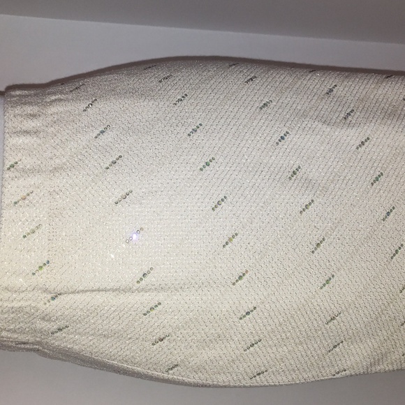 St John Evening By Marie Gray Skirt Rhinestone Sparkly Shiny  Off White Size 4 - Picture 2 of 12